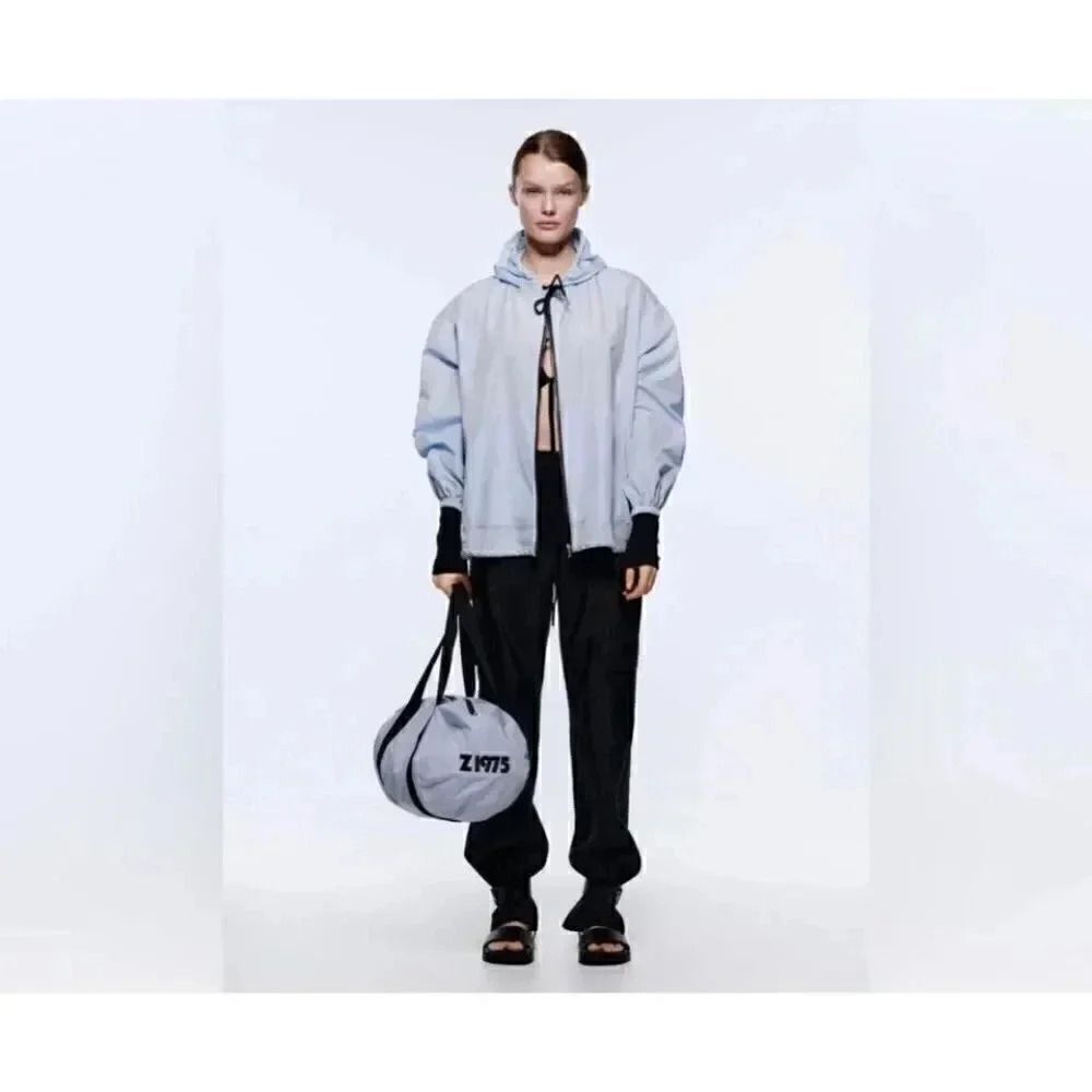 Zara Hooded  Wind Proof Jacket  Light Blue SZ M # 1646